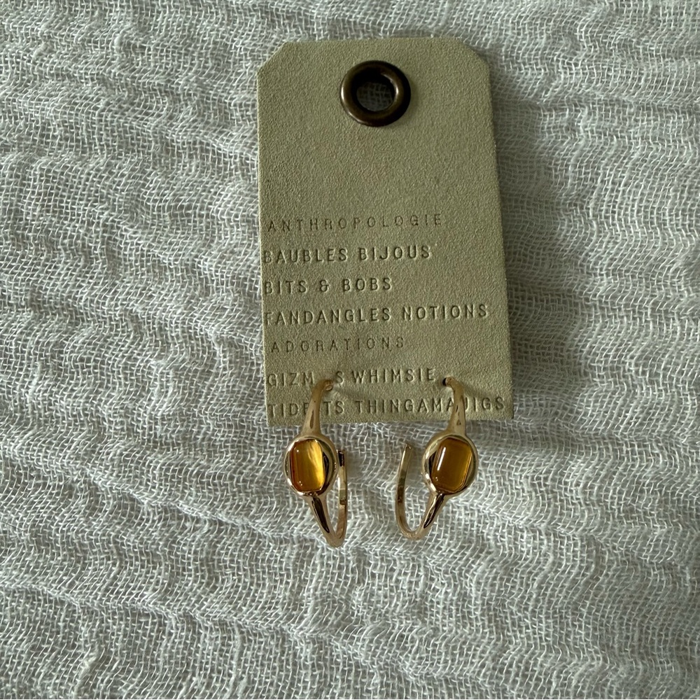 Anthropologie Gold Hoop Earrings with Amber Accents